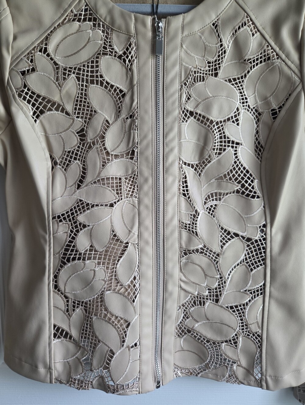 Bagatelle Faux Leather Jacket - Moto Floral Lace Stretch Zip - NWT - Size L - Picture 5 of 12